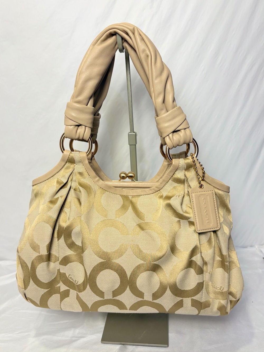 Coach Parker Opt Art Kisslock Satchel Bag Champagne Gold Jacquard 13441